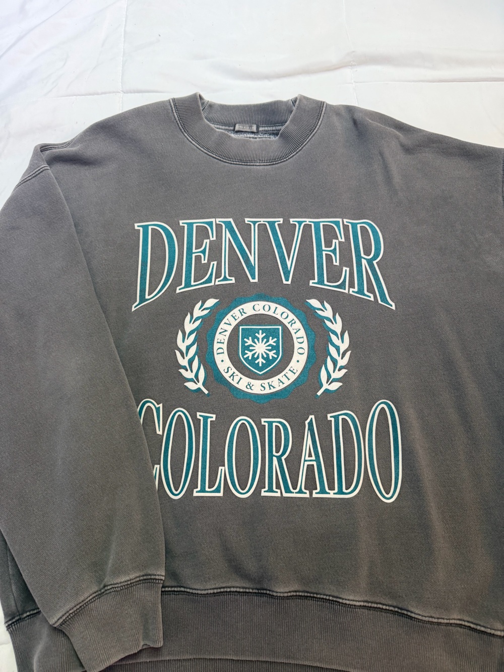 Abercrombie & Fitch Gray Denver Colorado Graphic Sweatshirt with Teal Accents